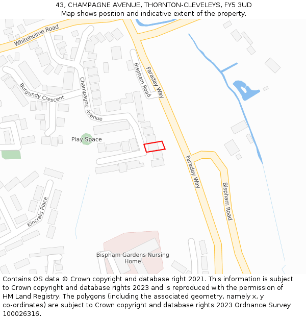 43, CHAMPAGNE AVENUE, THORNTON-CLEVELEYS, FY5 3UD: Location map and indicative extent of plot