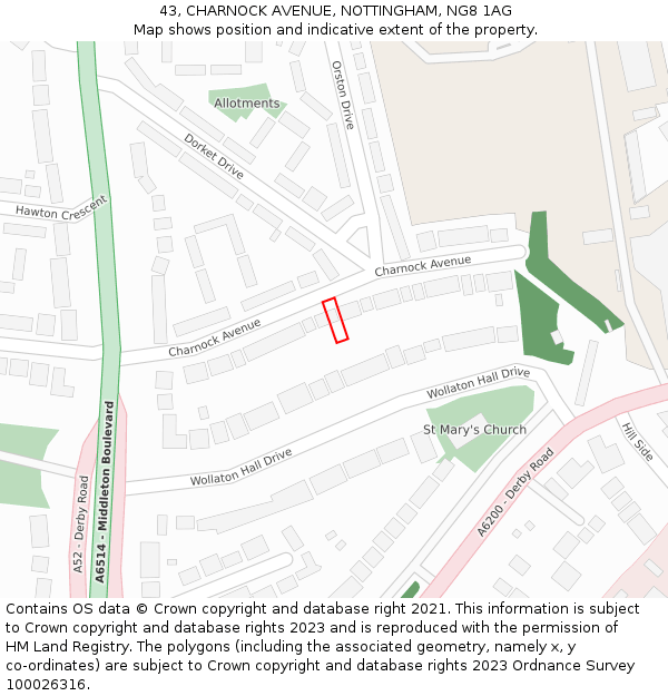 43, CHARNOCK AVENUE, NOTTINGHAM, NG8 1AG: Location map and indicative extent of plot