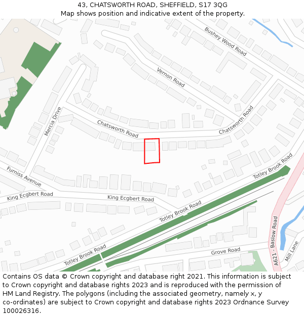 43, CHATSWORTH ROAD, SHEFFIELD, S17 3QG: Location map and indicative extent of plot