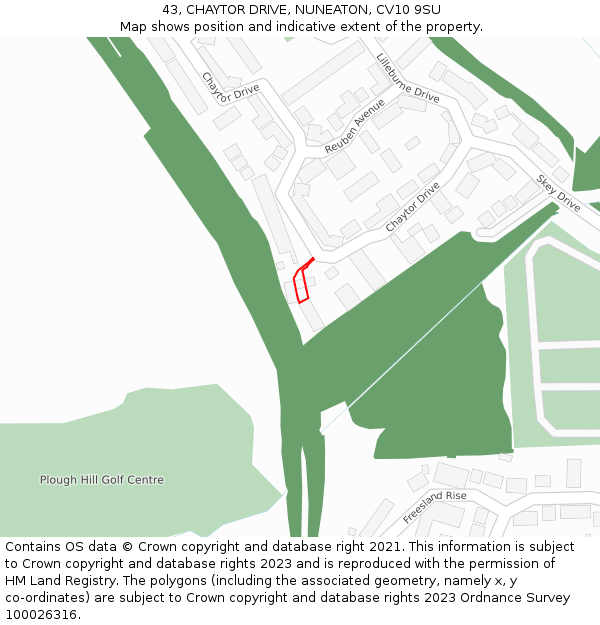 43, CHAYTOR DRIVE, NUNEATON, CV10 9SU: Location map and indicative extent of plot