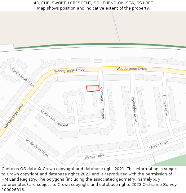 43, CHELSWORTH CRESCENT, SOUTHEND-ON-SEA, SS1 3EE: Location map and indicative extent of plot