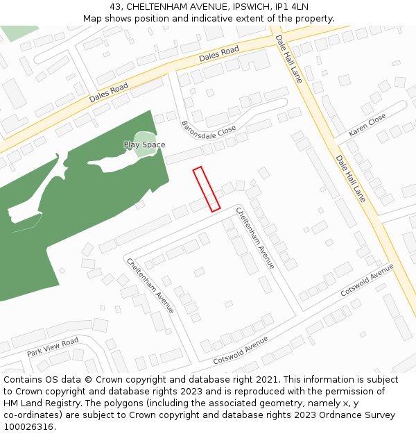 43, CHELTENHAM AVENUE, IPSWICH, IP1 4LN: Location map and indicative extent of plot
