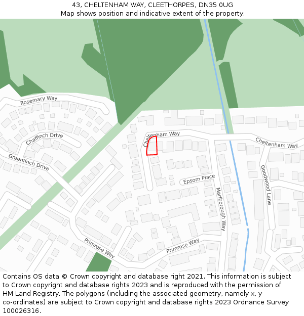 43, CHELTENHAM WAY, CLEETHORPES, DN35 0UG: Location map and indicative extent of plot