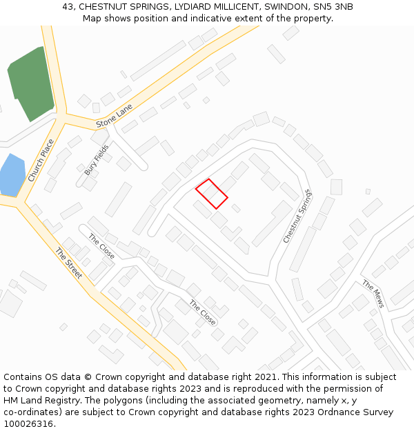 43, CHESTNUT SPRINGS, LYDIARD MILLICENT, SWINDON, SN5 3NB: Location map and indicative extent of plot