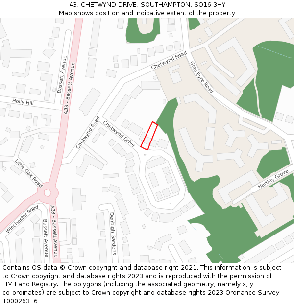 43, CHETWYND DRIVE, SOUTHAMPTON, SO16 3HY: Location map and indicative extent of plot