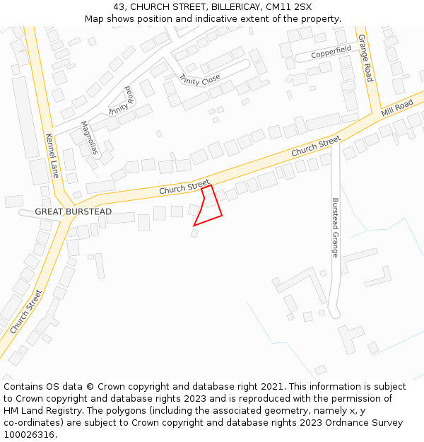 43, CHURCH STREET, BILLERICAY, CM11 2SX: Location map and indicative extent of plot