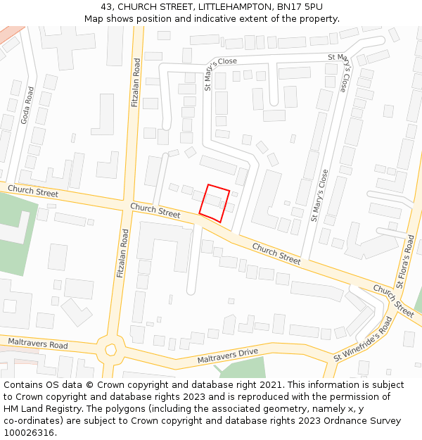 43, CHURCH STREET, LITTLEHAMPTON, BN17 5PU: Location map and indicative extent of plot