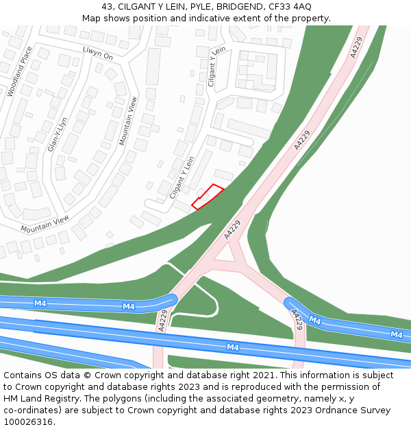 43, CILGANT Y LEIN, PYLE, BRIDGEND, CF33 4AQ: Location map and indicative extent of plot
