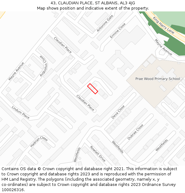 43, CLAUDIAN PLACE, ST ALBANS, AL3 4JG: Location map and indicative extent of plot