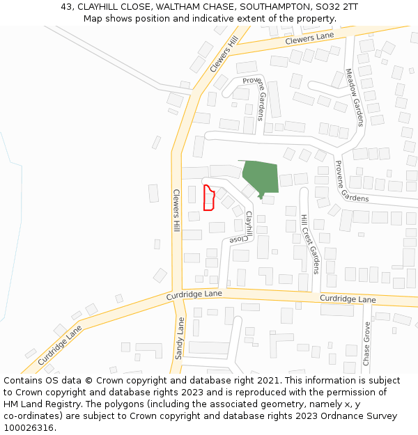 43, CLAYHILL CLOSE, WALTHAM CHASE, SOUTHAMPTON, SO32 2TT: Location map and indicative extent of plot