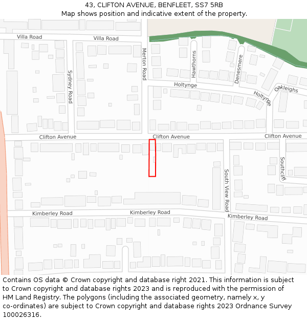 43, CLIFTON AVENUE, BENFLEET, SS7 5RB: Location map and indicative extent of plot