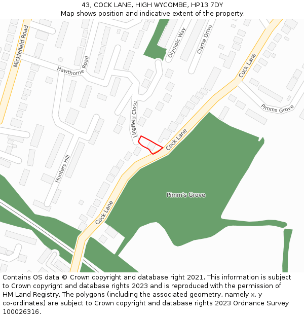 43, COCK LANE, HIGH WYCOMBE, HP13 7DY: Location map and indicative extent of plot