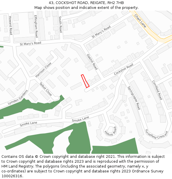 43, COCKSHOT ROAD, REIGATE, RH2 7HB: Location map and indicative extent of plot