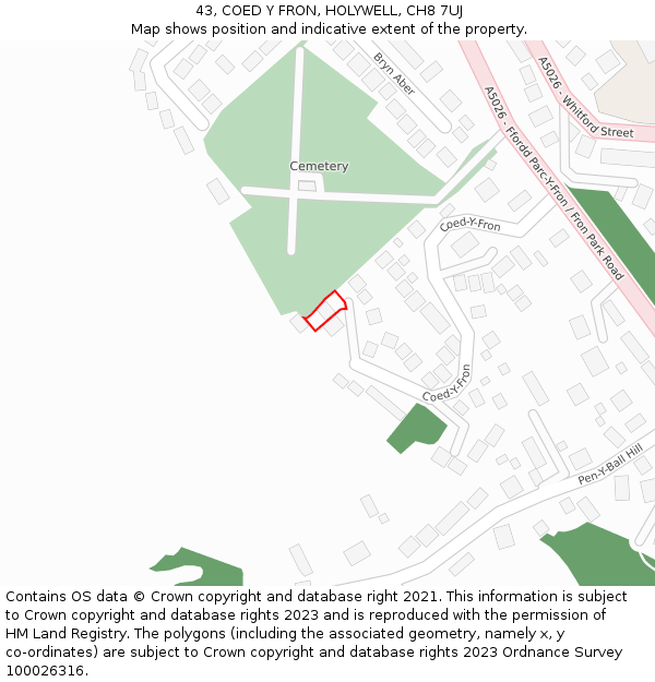 43, COED Y FRON, HOLYWELL, CH8 7UJ: Location map and indicative extent of plot