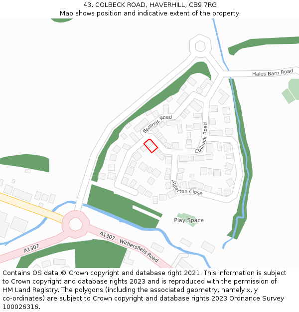 43, COLBECK ROAD, HAVERHILL, CB9 7RG: Location map and indicative extent of plot