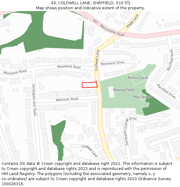 43, COLDWELL LANE, SHEFFIELD, S10 5TJ: Location map and indicative extent of plot