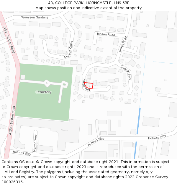 43, COLLEGE PARK, HORNCASTLE, LN9 6RE: Location map and indicative extent of plot