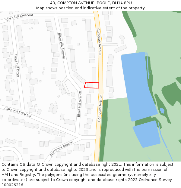 43, COMPTON AVENUE, POOLE, BH14 8PU: Location map and indicative extent of plot
