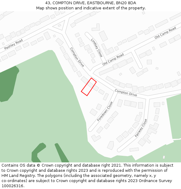 43, COMPTON DRIVE, EASTBOURNE, BN20 8DA: Location map and indicative extent of plot