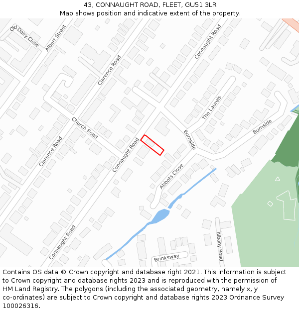 43, CONNAUGHT ROAD, FLEET, GU51 3LR: Location map and indicative extent of plot
