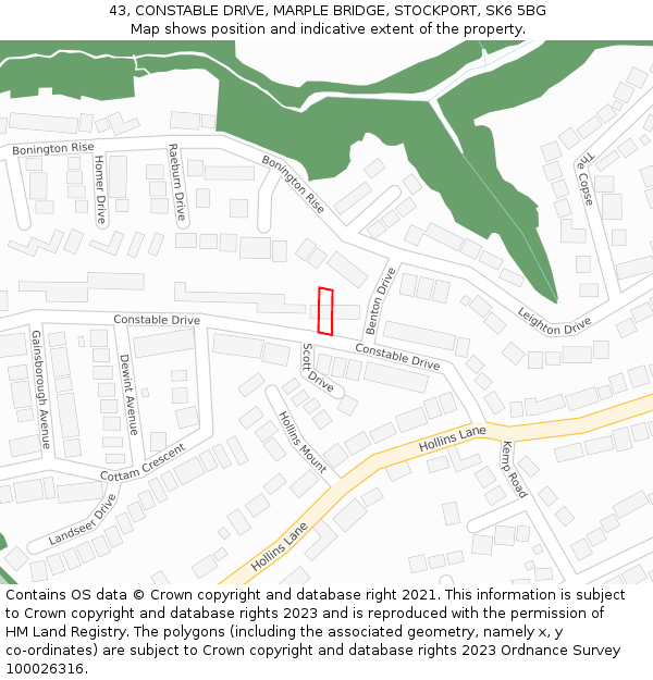 43, CONSTABLE DRIVE, MARPLE BRIDGE, STOCKPORT, SK6 5BG: Location map and indicative extent of plot