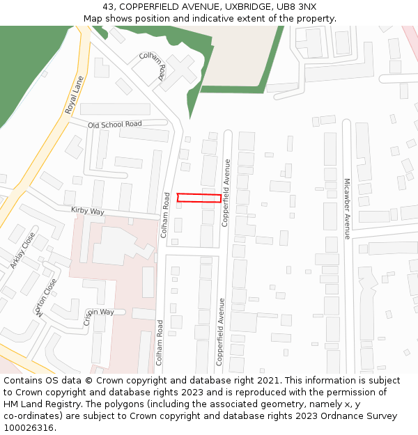 43, COPPERFIELD AVENUE, UXBRIDGE, UB8 3NX: Location map and indicative extent of plot