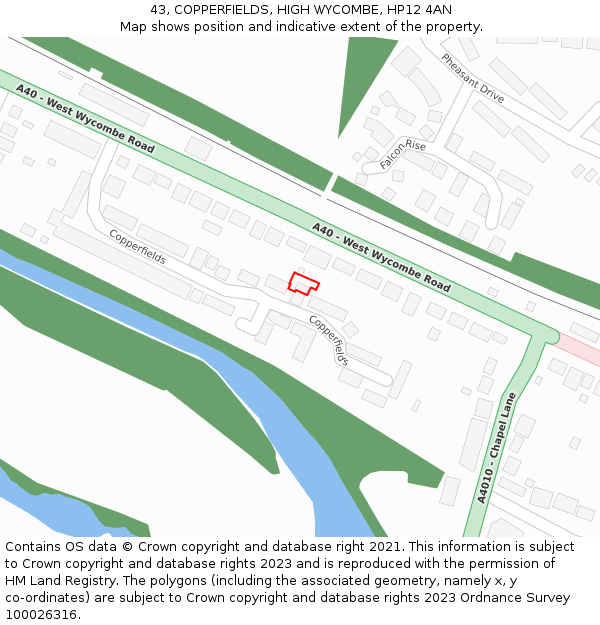 43, COPPERFIELDS, HIGH WYCOMBE, HP12 4AN: Location map and indicative extent of plot