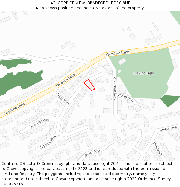 43, COPPICE VIEW, BRADFORD, BD10 8UF: Location map and indicative extent of plot