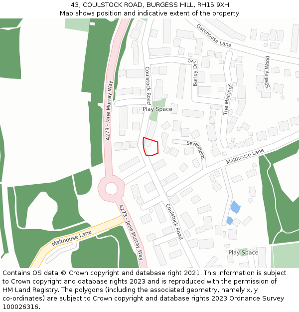 43, COULSTOCK ROAD, BURGESS HILL, RH15 9XH: Location map and indicative extent of plot