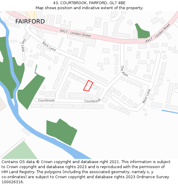 43, COURTBROOK, FAIRFORD, GL7 4BE: Location map and indicative extent of plot