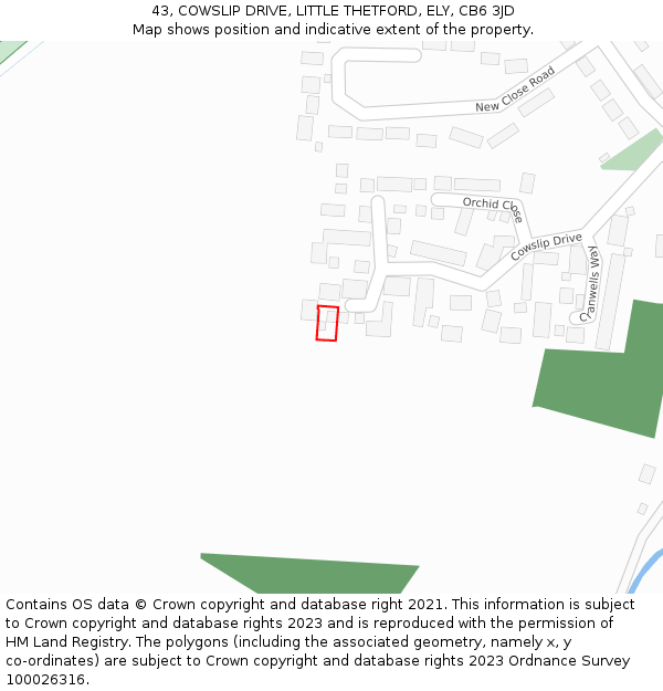 43, COWSLIP DRIVE, LITTLE THETFORD, ELY, CB6 3JD: Location map and indicative extent of plot