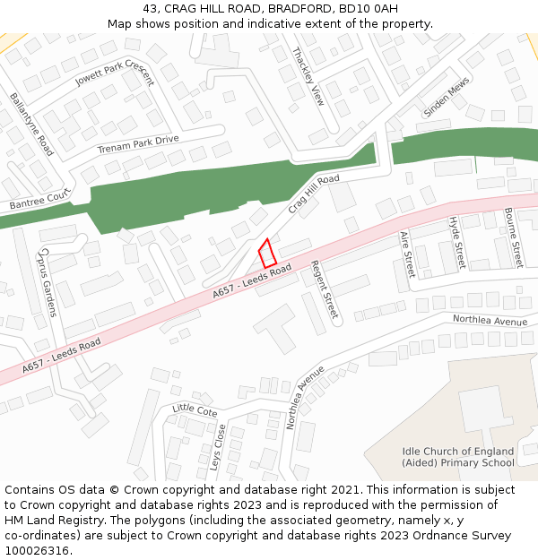 43, CRAG HILL ROAD, BRADFORD, BD10 0AH: Location map and indicative extent of plot