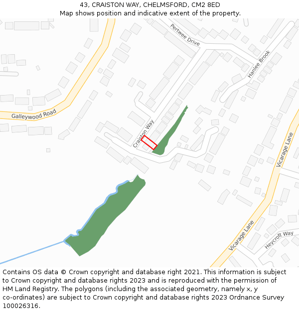 43, CRAISTON WAY, CHELMSFORD, CM2 8ED: Location map and indicative extent of plot