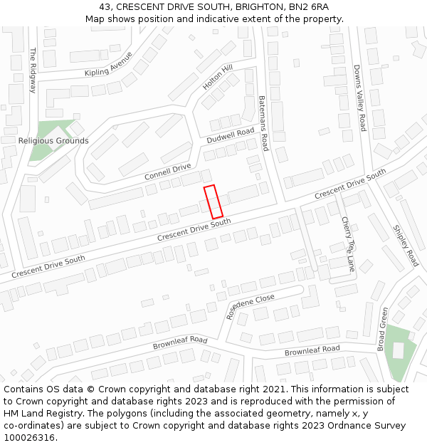 43, CRESCENT DRIVE SOUTH, BRIGHTON, BN2 6RA: Location map and indicative extent of plot