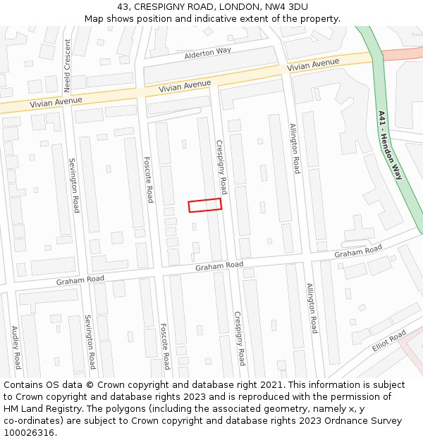 43, CRESPIGNY ROAD, LONDON, NW4 3DU: Location map and indicative extent of plot