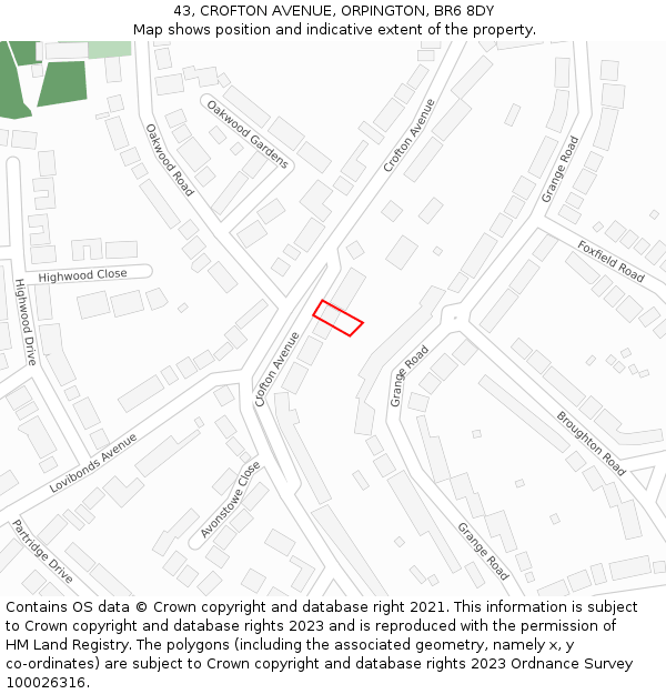 43, CROFTON AVENUE, ORPINGTON, BR6 8DY: Location map and indicative extent of plot