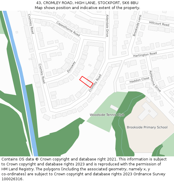 43, CROMLEY ROAD, HIGH LANE, STOCKPORT, SK6 8BU: Location map and indicative extent of plot