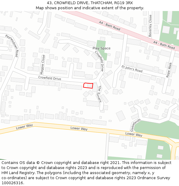 43, CROWFIELD DRIVE, THATCHAM, RG19 3RX: Location map and indicative extent of plot