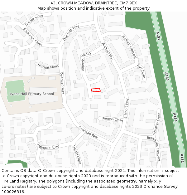 43, CROWN MEADOW, BRAINTREE, CM7 9EX: Location map and indicative extent of plot