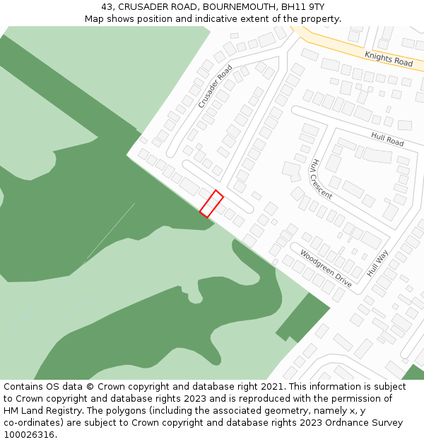 43, CRUSADER ROAD, BOURNEMOUTH, BH11 9TY: Location map and indicative extent of plot