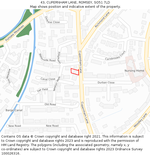 43, CUPERNHAM LANE, ROMSEY, SO51 7LD: Location map and indicative extent of plot