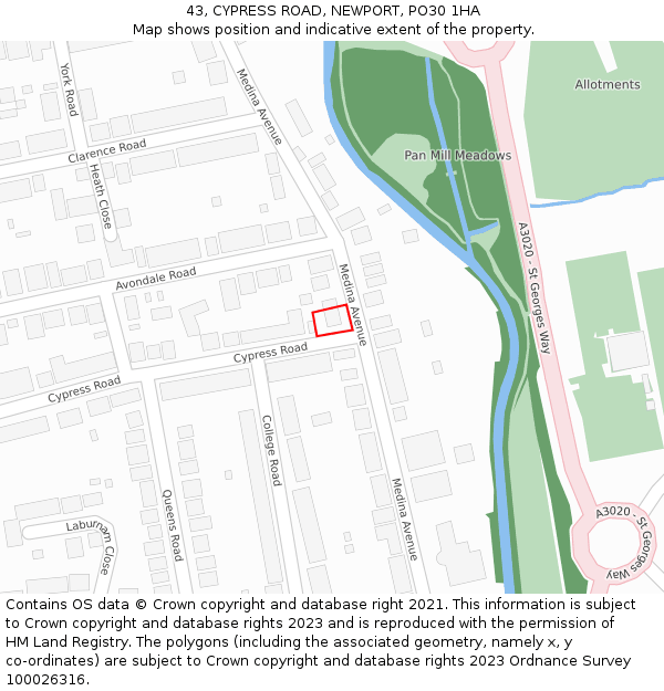 43, CYPRESS ROAD, NEWPORT, PO30 1HA: Location map and indicative extent of plot