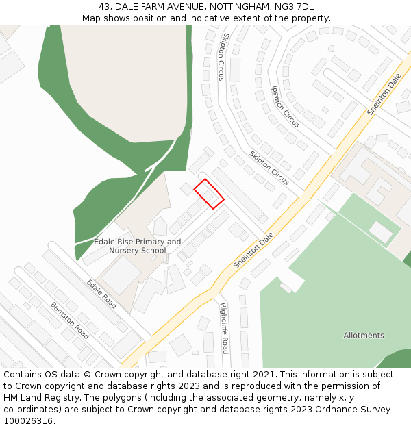 43, DALE FARM AVENUE, NOTTINGHAM, NG3 7DL: Location map and indicative extent of plot