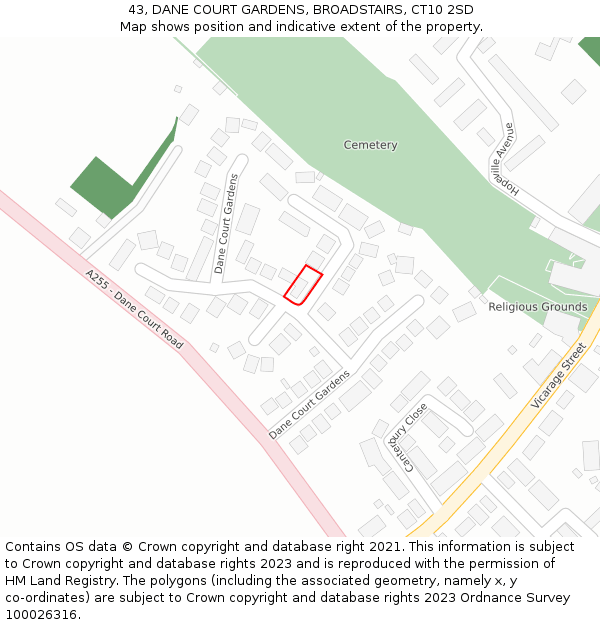 43, DANE COURT GARDENS, BROADSTAIRS, CT10 2SD: Location map and indicative extent of plot