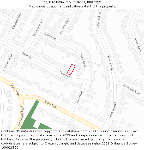 43, DANEWAY, SOUTHPORT, PR8 2QW: Location map and indicative extent of plot