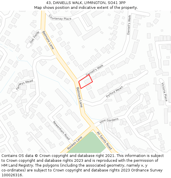 43, DANIELLS WALK, LYMINGTON, SO41 3PP: Location map and indicative extent of plot