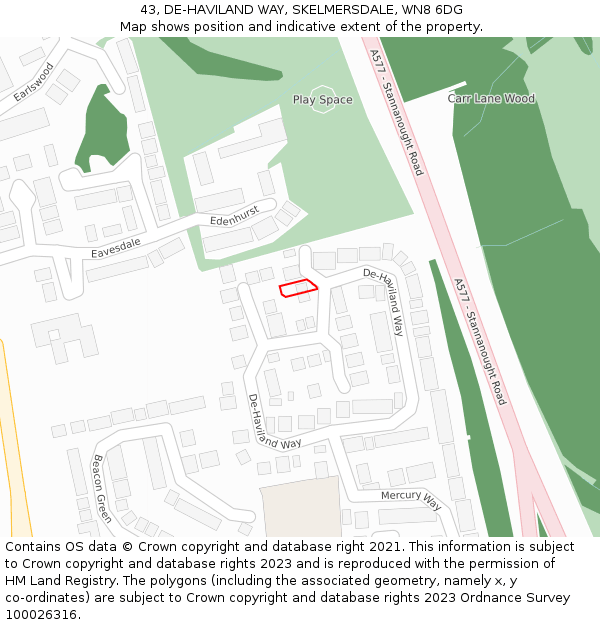 43, DE-HAVILAND WAY, SKELMERSDALE, WN8 6DG: Location map and indicative extent of plot