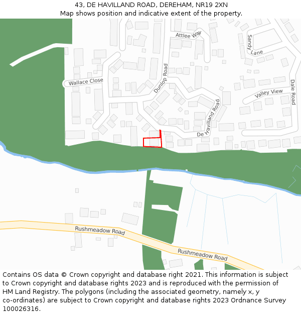 43, DE HAVILLAND ROAD, DEREHAM, NR19 2XN: Location map and indicative extent of plot