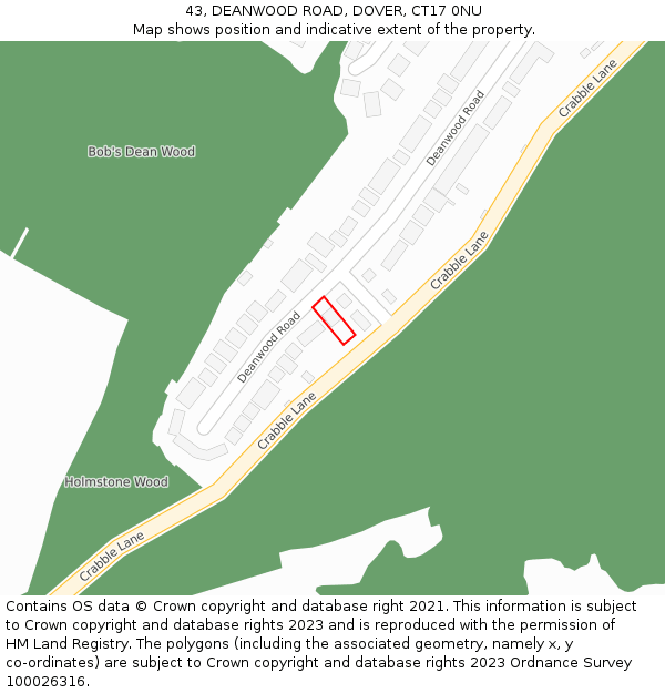 43, DEANWOOD ROAD, DOVER, CT17 0NU: Location map and indicative extent of plot