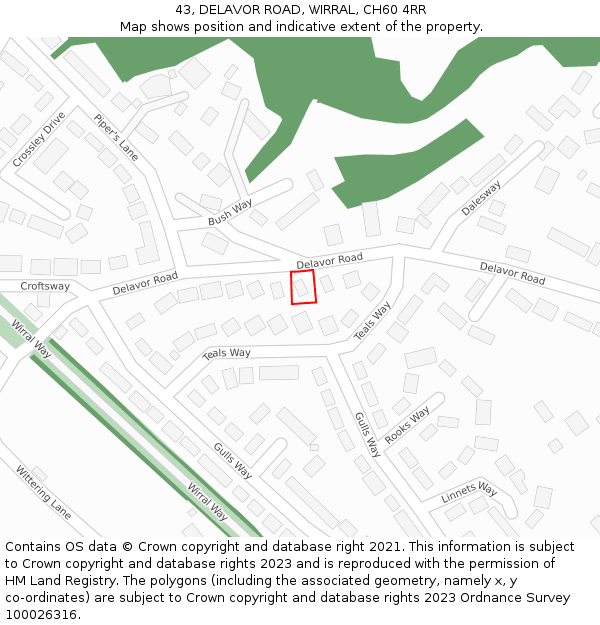 43, DELAVOR ROAD, WIRRAL, CH60 4RR: Location map and indicative extent of plot